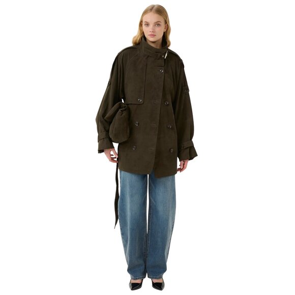 GESTUZ GZesme Suede Leather Jacket Belted Crocodile Green $1399 EUC Sz 36 Small - Picture 3 of 9